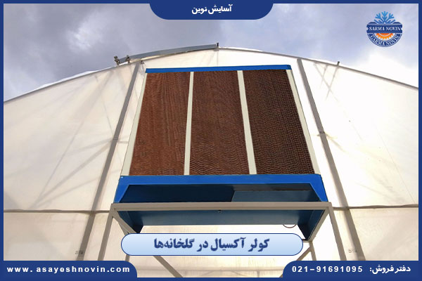کولر آکسیال نصب‌شده در گلخانه برای خنک‌سازی هوا